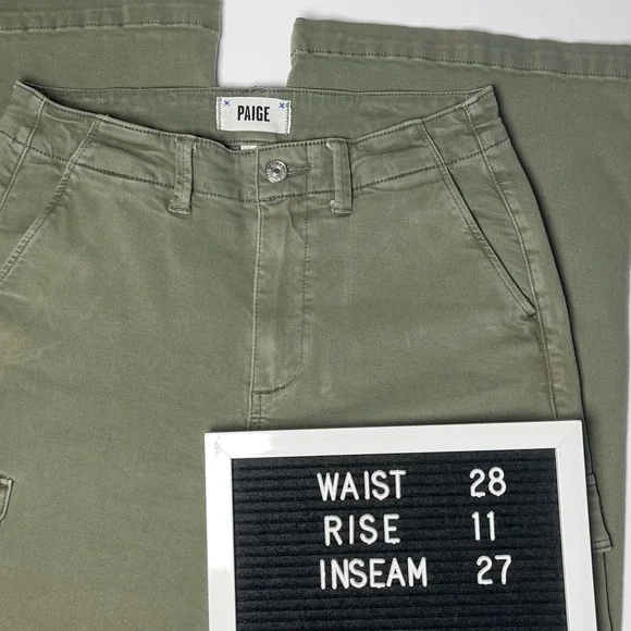 PAIGE Cargo Jeans Wide Leg‎ Crop Sz 27 Ivy Green High Rise Stretch Anthropologie - Picture 10 of 12